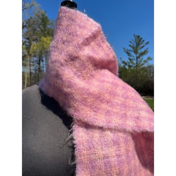 Vintage 1960’s Pink Purple Scarf Plaid Fall Winter Wool Woman's Scarf 33 1/2 x 8 - Picture 5 of 10
